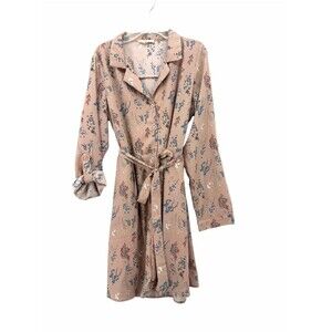 Le Lis Pale Pink Floral Midi Dress with Blue Accents